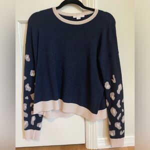 Duffy Navy Cashmere Sweater with Chetah Detail